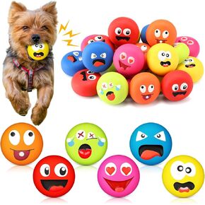 Hungdao 24 PCS Dog Squeaky Toys for Small Prevels Face Latex Patch Rubber Squeaky Cards Balls Bulk Fetch Play Play Guppy Toys for Mini Small Breeds Pet Beation Beals Enteraction