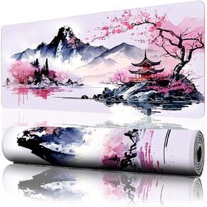 Japanese Large Gaming Mouse Pad, Extended Keyboard Mat, Big Desk Mousepad with Stitched Edges for Office Home, 3mm Thicken Non-Slip Rubber Base Waterproof, Pirate Ship