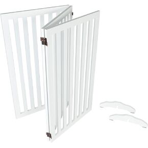 3-Panel Wooden Free Standing Foldable Dog Gate, Foldable Pet Gate with 2PCS Support Feet, 36" Height Dog Fence Baby Gates for House Doorways Indoor Outdoor, White