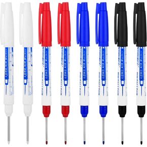 8pcs Deep Reach Markers 20mm Long Nose Marker Deep Hole Permanent Pens 4 Colors Waterproof Construction Markers Carpenter Ink Pen Set for Carpenters Builders Woodworking Writing Office