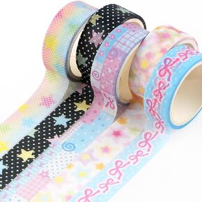 5Pcs Bow Star Washi Tape Set Bowknot Decorative Tape Cute Washi Tape Stickers Washy Tape Diy Scrapbook Washi Tapes Decorative Masking Tape Kawaii Washi Tape for Journaling Scrapbooking Stationery