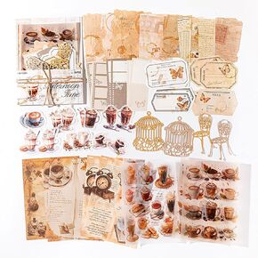 Doraking 56 Pitch Vintage Coffee Time Bundle Junk Journal Kit Kit Scrapbook Supplies Paper Washi Sticker Material Pack for Art Journaling Bullet Journals Collage Decoupage Craft
