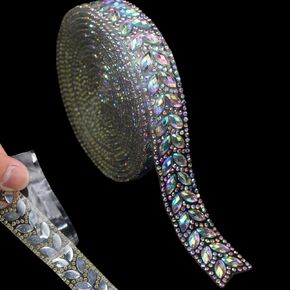 PEARLY JUN 1 Yards Rhinestone Ribbon Self Adhesive Blue-AB Bling Stickers Bedazzling Strips Trim Chain Tape Glitter Diamond Crystal Crafts Applique Sticker for Party Phone Wedding Cake Decoration