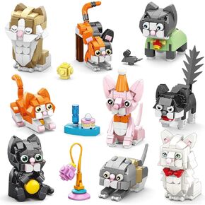 Party Favors for Kids 9 Styles Cat Building Blocks Toys Kitten Animals Build Bricks for Classroom Prizes Goodie Bag Fillers Halloween Christmas Easter Birthday Gift Toy for Boys Girls Ages 6+