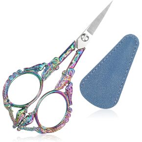 4.5 Inch Vintage Small Embroidery Scissors with Leather Cover, Sharp Pointed Sewing Scissors Stainless Steel Bird Crochet Scissor Cute and Comfortable handles for Sewing Supplies Cross Stitch DIY