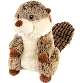 Giftable World 8 Inch Plush Pet Toy Beaver with Squeaker Crinkle and Corduroy Tail Dog Chew Toy