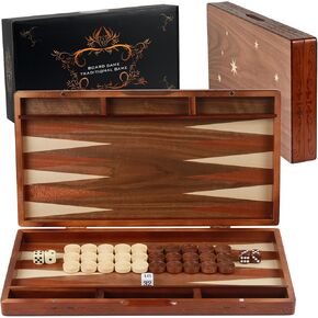 Wooden Folding Backgammon Set - Large 15.75" (40cm), Handcrafted Exquisite Design, Perfect for Adults & Kids, Ideal for Backgammon Enthusiasts