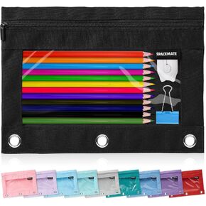 Binder Pencil Pouch Case Box Bag for 3 Ring Binder School Supplies Girls Boys Kids, Clear Preppy Stuff Large Aesthetic Pen Organizer, Back to College Stationary, 1 Pack, Light Pink