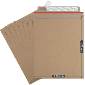 Eupako 9x11.5" 25 Pack Photo Document Mailer Kraft Brown Stay Flat Self-Seal Cardboard Envelopes for CDs, Pictures, Documents, 9.25 x 11.75 Inches