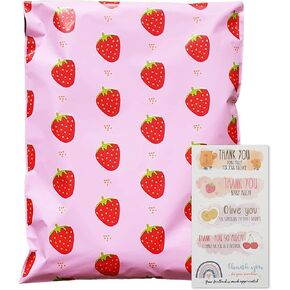 CutePackage - 10x13 100ct Strawberry Designer Poly Mailer Envelope Plastic Custom Mailing Shipping Bags with Self Seal Adhesive Strip with Enhanced Durability FREE stickers shown in photos
