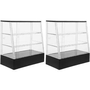 2pcs Miniature Bakery Display Cabinet for Dollhouse Furniture, 1:12 Scale Black Plastic Cake Stand Model for Mini House Decoration