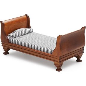 Odoria Dollhouse Single Bed Miniature: 1/12 Scale Wooden Bed Victorian for 6 inch Dolls Bedroom Vintage - Mini White Furniture with Bedding Fabric