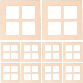 Kisangel 30 Pcs Dolls House Wooden Windows Doll House Window Frames Doll House Square Windows for Dollhouse Furniture Acessories