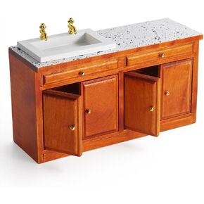 Odoria Dollhouse Sink Cabinet Miniature: 1/12 Scale Kitchen Island with Washbasin for Restaurant Bathroom Pantry - Mini Wood Counter Antique Unfinished Furniture