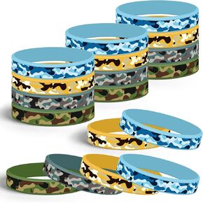 Lesnala 48Pcs Army party favors silicone bracelets Camouflage assorted Rubber wristband Military bracelet for Men Women Kids Birthday Party Decorations Supplies 4 Styles