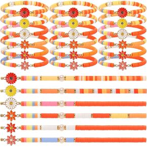 24 Pcs Groovy Flower Bracelet Bulk for Girls Friendship Bracelets Groovy Boho Party Gifts Stretch Beaded Daisy Bracelets for Retro Hippie Party Supplies