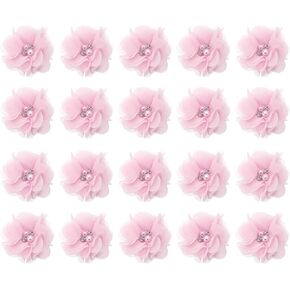 Penta Angel Rhinestone Pearl Chiffon Flower 20Pcs 2" Fabric Flower Sewing Embellishments for Women Girls DIY Craft Dresses Wedding Bridal Bouquets Gift Wrapping Hair Accessories (Pink)