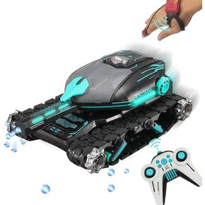 RC Stunt Tank with Light, Watch Gesture Sensor RC Tank Toy, 360 Rotation Remote Control Stunt Car Shooting Water Bullets (Tracked Dark Green), Halloween Toys,Festival Gifts