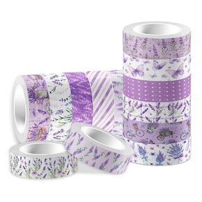 Lavender Washi Tape 12 Rolls Lavender Tape Masking Decorative Purple Flower Washi Tape for DIY Craft Gift Wrapping Handbook Sticker Scrapbook Journaling Party Favor