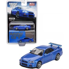 Diecast Collectibles Model Car Compatible with Mini GT 1:64 Nissan Skyline GT-R (R34) V-Spec Bayside Blue Limited Edition MGT00759