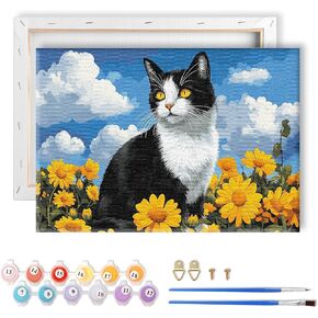 LOMSIOY Frame Paint by Number Kit for Adults, DIY Easy Cat Oil Painting with Brushes, Hooks - Daisy Framed Art Kits for Beginners - Suitable for Bedroom, Wall, Door Decor (8x12 Inch)