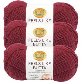 Lion Brand Yarn Feels Like Butta Yarn, Velvety-Soft Yarn for Crocheting and Knitting, 3 Pack, Cranberry