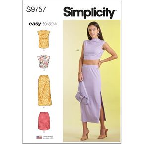 Simplicity Easy Misses' Knit Top and Skirt Sewing Pattern Packet, Code S9757, Sizes S-M-L-XL-XXL, Multicolor