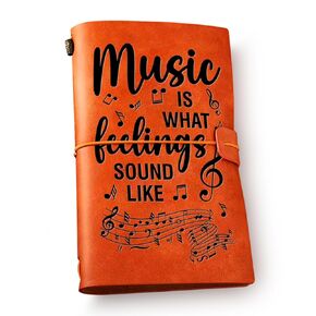 NGAEAK Music Lover Gifts for Women Men, Music Is What Feelings Sound Like Leather Journal Notebook, Teacher Musicians Engraved Leather Travel Journal for Birthday Graduation Christmas