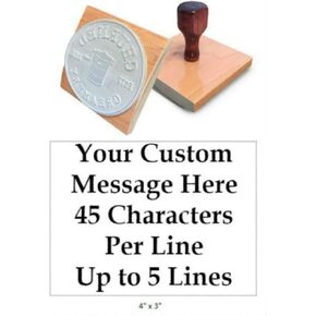 Infusion 4'' x 3'' Extra Large Custom Text Rocker Mount Wood Hand Rubber Stamp with Wooden Handle