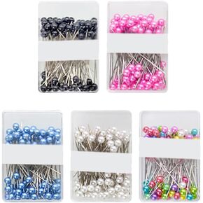 500 Pcs 4cm 5 Colors Small Sewing Pins Craft Straight Pins Quilting Knitting Pins Map Push Pins Round Head Thumb Tacks with Faux Pearl Heads and Storage Box A