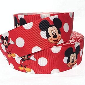 Grosgrain Ribbon 5/8" Mouse Kids Bows Dots Red Cartoons Printed Per Yard
