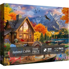 Fall Autumn Landscape Puzzle for Adults 1000 Pieces Nature, Colorful Cozy Jigsaw Puzzle, Cat Puppy Flower Bird Puzzle