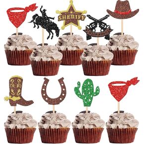 Rsstarxi 1 Pack Cowboy Happy Birthday Cake Topper Cowboy Hats Boots Baby Shower Cake Pick Western Birthday Cake Decorations for Boys Men Cowboy Themed Birthday Party Decorations