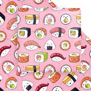 WRAPAHOLIC Sushi Faces Wrapping Paper Sheet - 6 Sheets Cute Sushi Trendy Design for Baby Showers, Birthday, Wedding, Christmas - 19.7 Inch X 27.5 Inch Per Sheet