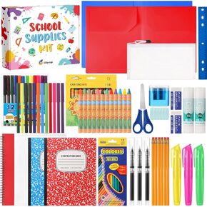 39 Pcs Back to Supplies Essentials Bundle Include Pencils Scissors Ruler Eraser Crayon Sharpener Notebook Pencil Case Folder Notebook(Blue)