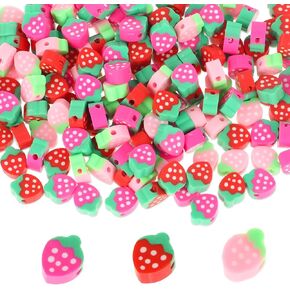 Strawberry Polymer Clay Beads 150 Pcs Cute Fruit Strawberry Slice Bead with Small Hole Strawberry Spacer Beads for DIY Craft Necklace Bracelet Earring Keychain Accessories