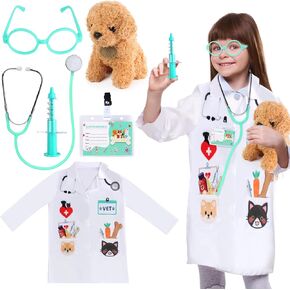 Kyson Veterinarian Costume for Kids 6 Pcs Animal Doctor Vet Dress Up Pretend Play for Boys Girls Halloween Career Day (Set A)