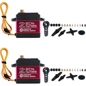 Pack of 2 25kg RC Servo High Torque Servo Motor Full Metal Gear Steering Servo DS3225 for DIY RC Model 1/8 1/10 Baja Cars Robot Boats, Control Angle 180°