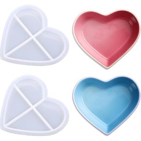 2 Pack Silicone Heart Tray Mold Concrete Mold for Resin Jewelry Plate Trinket Dish Epoxy Resin Casting Molds, Valentine Candle Holder Craft Decor Molds