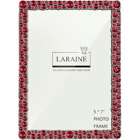 إطار صورة LARAINE مقاس 5 × 7 مصنوع من أحجار الراين واللؤلؤ والمعدن والزجاج عالي الوضوح لعرض الصور على سطح الطاولة والكريستال لتزيين المنزل كهدية للعطلات (أحجار الراين-شفافة) in Kuwait