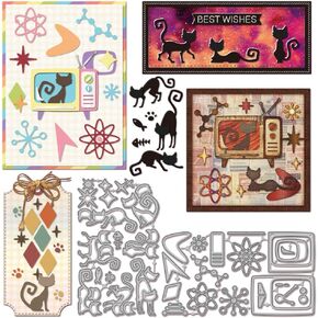 GLOBLELAND Atomic Retro TV Cat Cutting Dies Metal Television Kitten Die Cuts Animals Cutting Embossing Templates for Scrapbooking Crafts Paper Cards Making