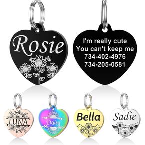 Dog Tags Engraved for Pets, YEHANTI Stainless Steel Pet ID Tags with Sunflower Designs, Dog Name Tags Personalized Both Sides Engraving, Custom Pet Tags for Dogs and Cats (Round - Sunflower)