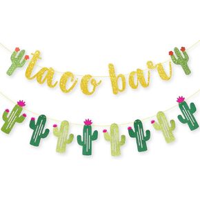 KatchOn, Glitter Taco Bar Banner - 2 Strings, Pre-Strung | Taco Bar Sign with Cactus Banner | Taco Bar Decorations | Fiesta Decorations, Cactus Party Decorations | Cinco De Mayo Party Decorations