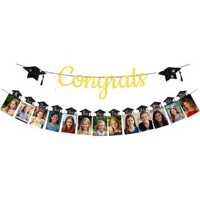 Pre-Strung Graduation Photo Banner for Graduation Decorations 2025-Congrats Grad & K-12th Grade Picture Banner-Middle School, senior, High School College Party Supplies
