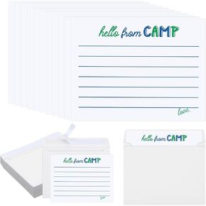 12 Set Camp Lined Flat Cards and Envelopes Set 5.5 x 4.25 Inches Camp Stationary with Envelopes for Boys and Girls Campers