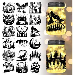 GLOBLELAND 18 Sheets Forest Animals Transfer Stickers Decals Stickers Wolf Deer Bear Eagle Rub on Transfer for Mason Jars Furniture Vase Glass Decorations Art Crafts