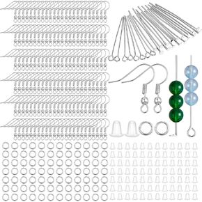 Silver Earring Hooks 800 Pcs/400 Pairs Ear Wires Fish Hooks Hypo-allergenic Jewelry Findings Parts with Jump Rings and Clear Silicone Earring Backs Jewelry Making Supplies