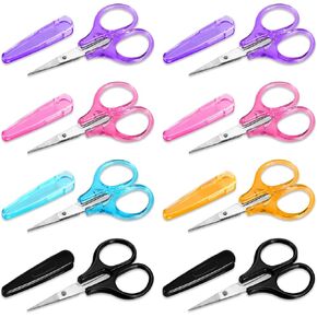Straight Fine Tips Mini Sewing Scissors, 8pcs Stainless Steel Scissors with Protective Cover, Small Craft Scissor, Small Scissor All Purpose for Embroidery Paper Cutting Sewing(5 Colors)