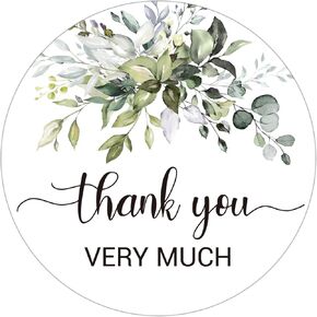 50 Greenery Thank You Stickers, Thank You Very Much Labels for Small Business Owners, Wedding, Birthday Party Favors, Thanks Envelope, 2-inch Round Gift Label Stickers.