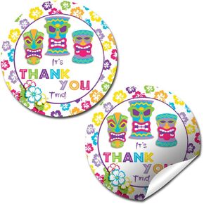 Tiki Time Birthday Thank You Sticker Labels, 20 2" Party Circle Stickers by AmandaCreation, Great for Party Favors, Envelope Seals & Goodie Bags